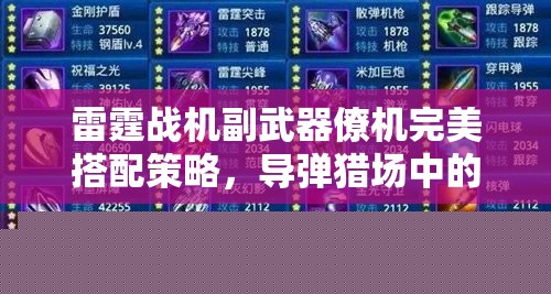 雷霆戰(zhàn)機副武器搭配策略
